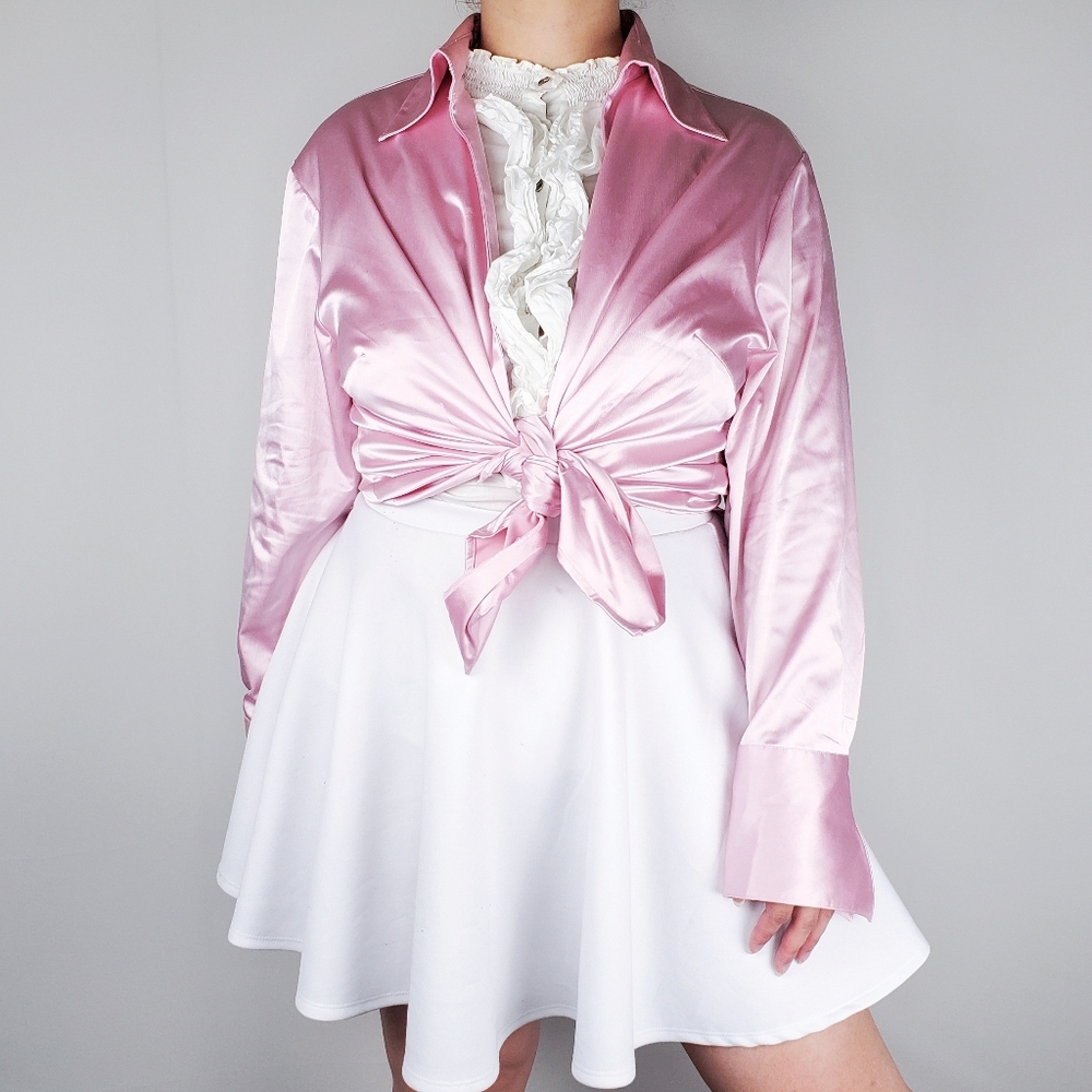 Vtg Silky Pastel Light Pink Dreamy Buttonup Blouse